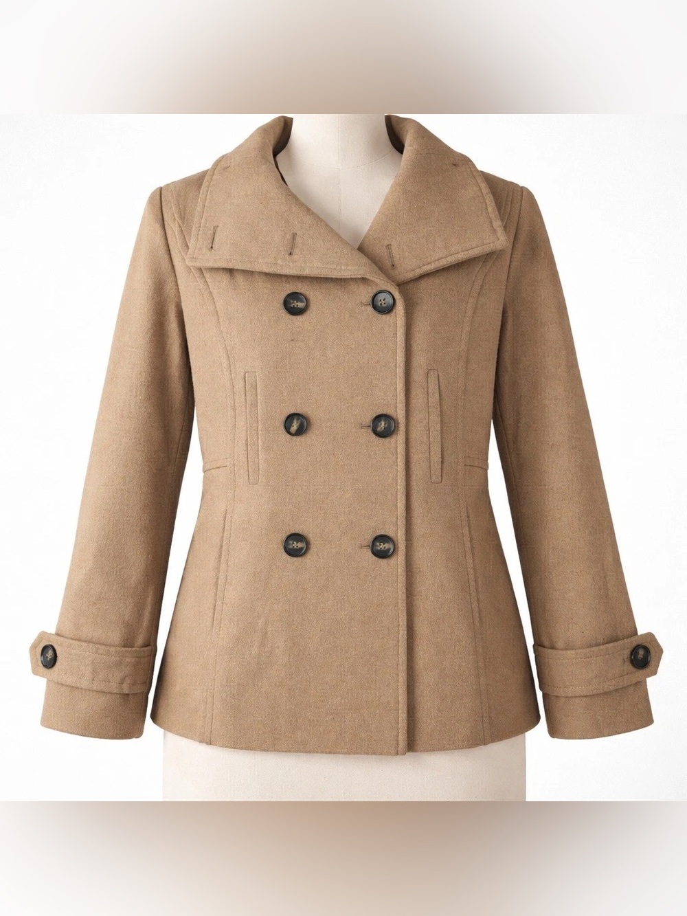 Thread & Supply Womens XL Camel Double Breasted Peacoat Button Up Wool Pocket